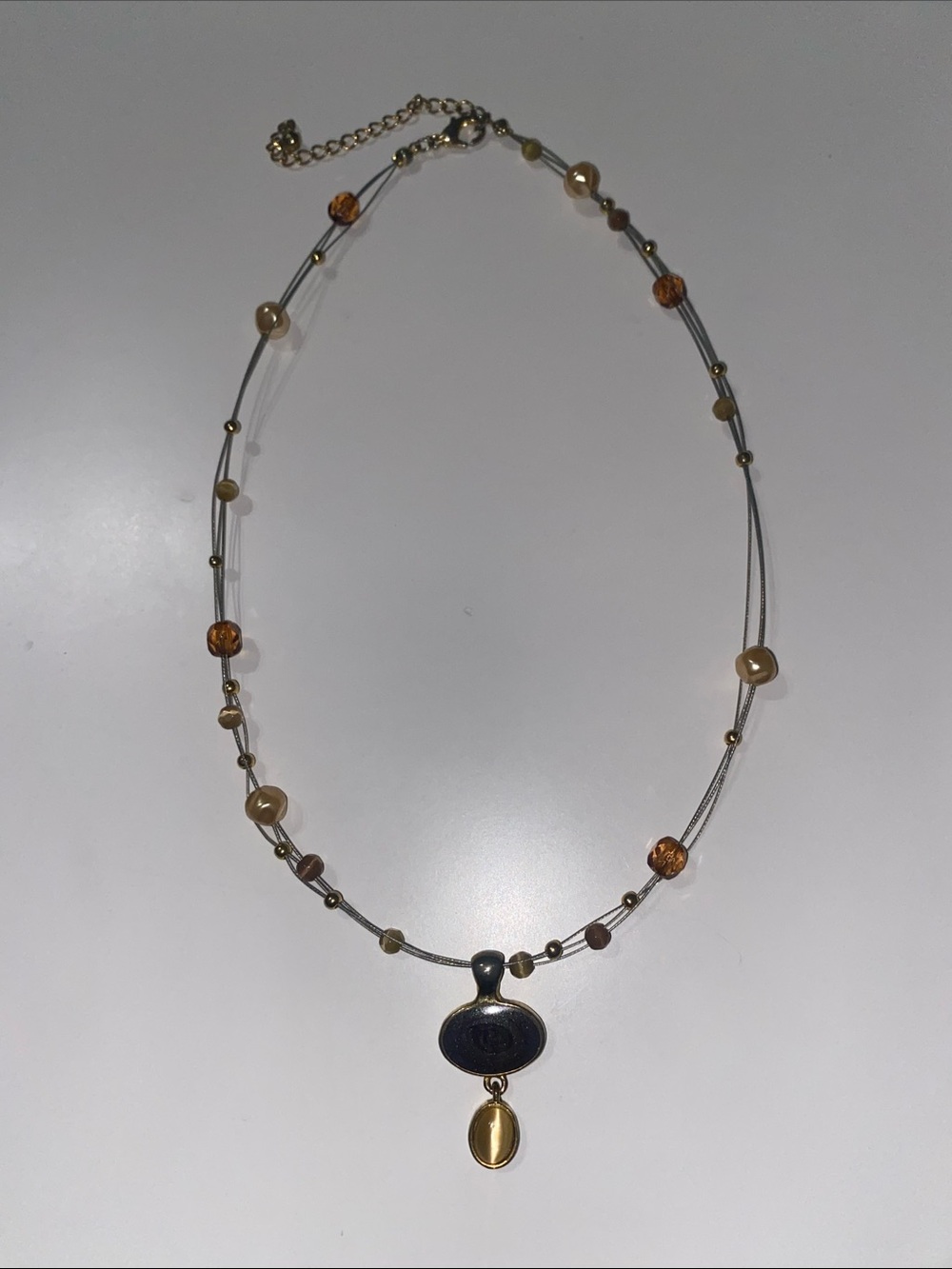 Vintage 90s Y2K Brown Beaded Pendant Necklace in Boho Style